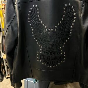 Harley-Davidson Black Leather Jacket with Studded Eagle Design